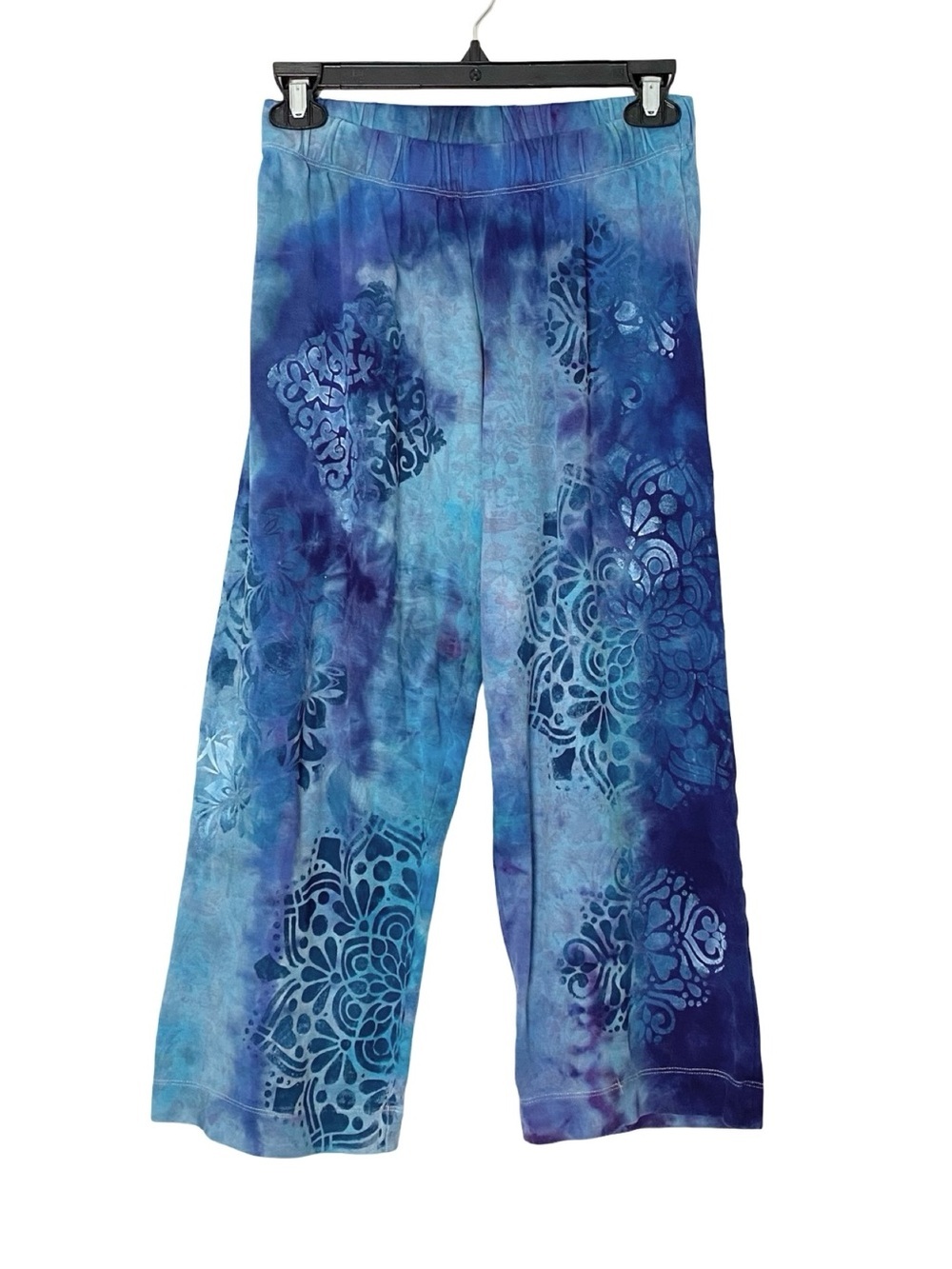 Hill House Cropped Pajama Pants Womens Size XS Knit Tie Dye Floral Blue Organic